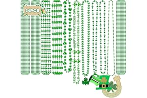 EOBOH 24PCS St. Patricks Day Beads Necklace, 9 kinds of St Patricks Beads Accessories, Metallic Irish Shamrock Beer Mug Coins Pendants Beads Necklace, Parade Party Supplies Favors Adult St Patricks Bulk