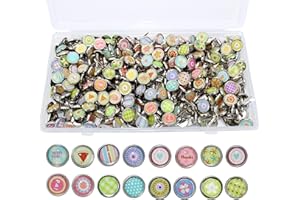 ARTCXC 1Box(100pcs)10mm/0.4inch Mixed Color and Pattern Round Paper Fasteners Metal Brads for DIY of Scrapbooking Decoration Art Crafting School Projects Making