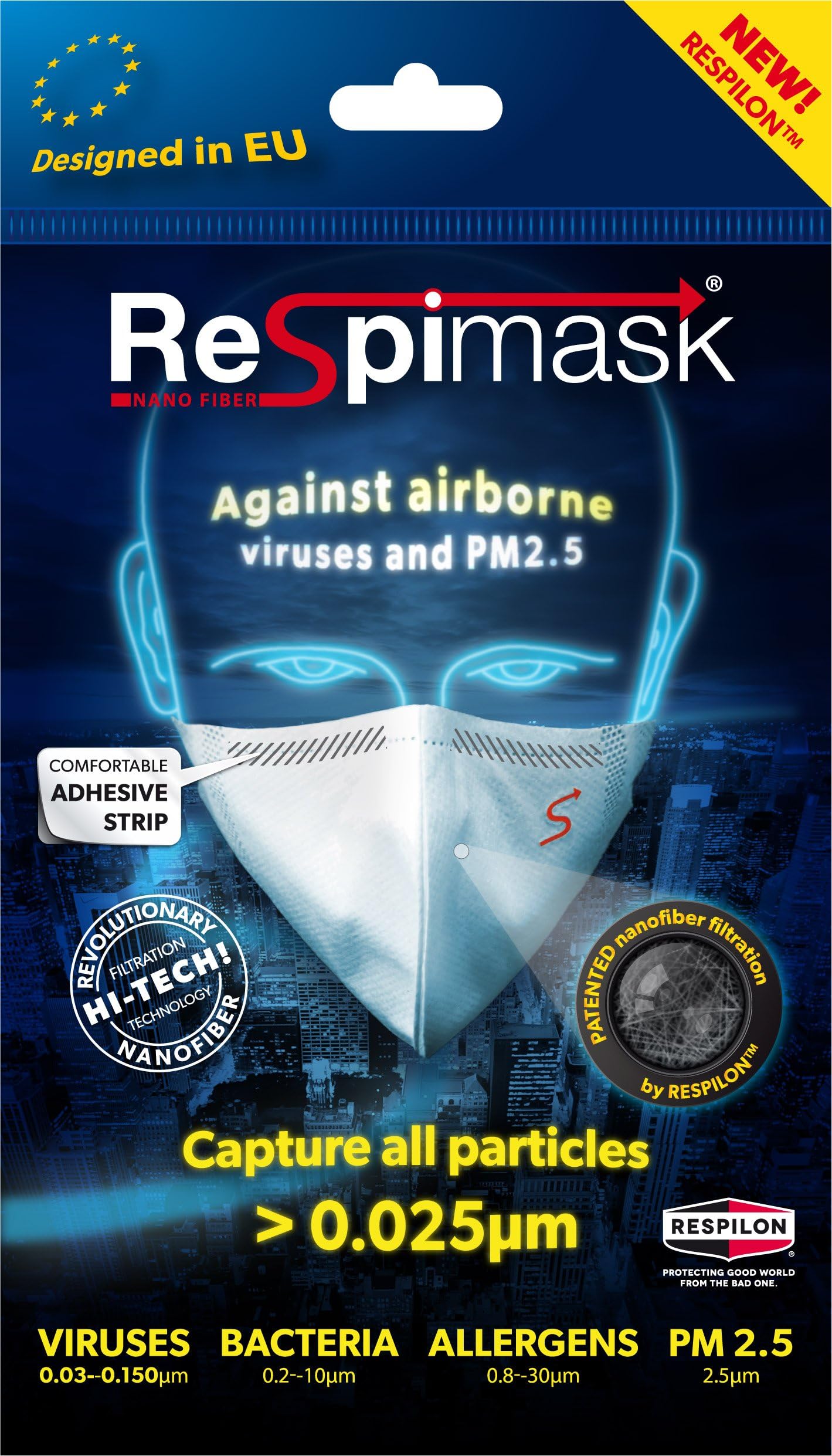 Respimask Large Antiviral Face Mask - 10pcs - virus, dust, pollen, mold spores, flu, cold, bacteria, smog protection