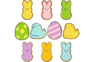 X1zuue 10Pcs Easter Iron on Patches, Bunny Peeps Chenille Iron on Knee Patches Colorful Rabbit Chick Egg Glitter Embroidered Stickers Applique DIY Accessory for Backpack Clothes Dress Pants Hats Jeans