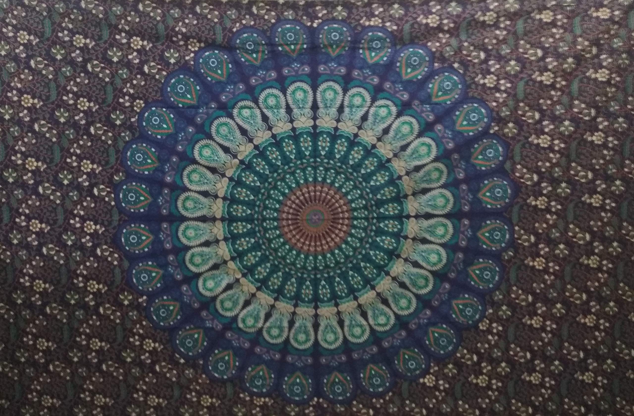 Purpledip Cotton Bed Cover Wall Poster Beach Throw 'Radiant Mandala': Bohemian Hanging Tapestry (20056)