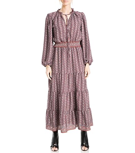 max studio long sleeve dress London Womens Printed Bishop Midi Tan L at Amazon Women's Clothing store Fabric:Tropical Orange Prom Gown It Is Machine Washable A-line V Neck Tulle