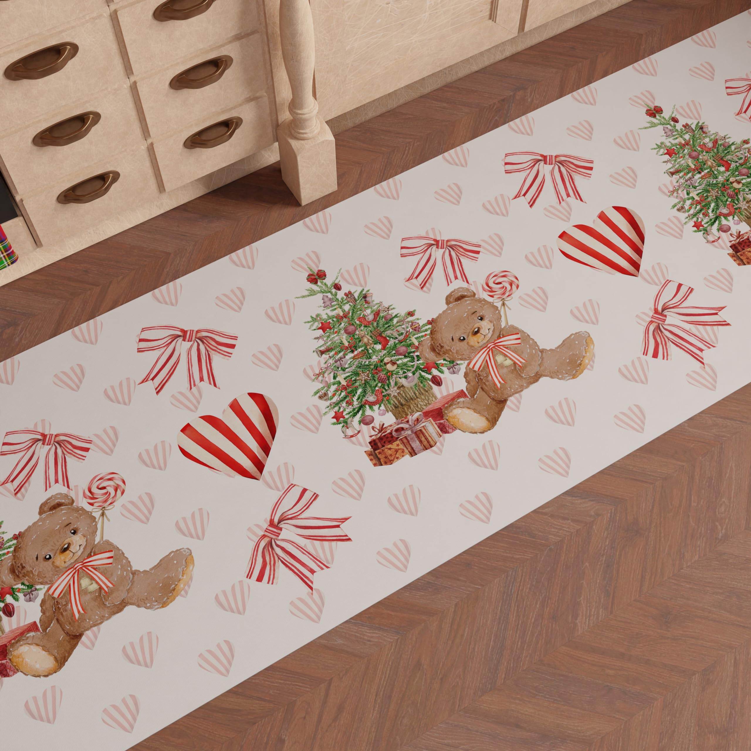 PETTI Artigiani Italiani - Christmas Kitchen Rug, Christmas Kitchen Runner, Non-Slip and Washable Christmas Kitchen Rug, 52x380 cm Teddy Bear Christmas Rug, Made in Italy