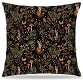 LUKIPOM Dark Witchy Forest Woodland Animals Throw Pillow Covers 18x18 | Dark Cottagecore Witchy Room Home Decor, Gothic Fox Mushroom Pillow Covers for Couch Bed Bedroom Living Room