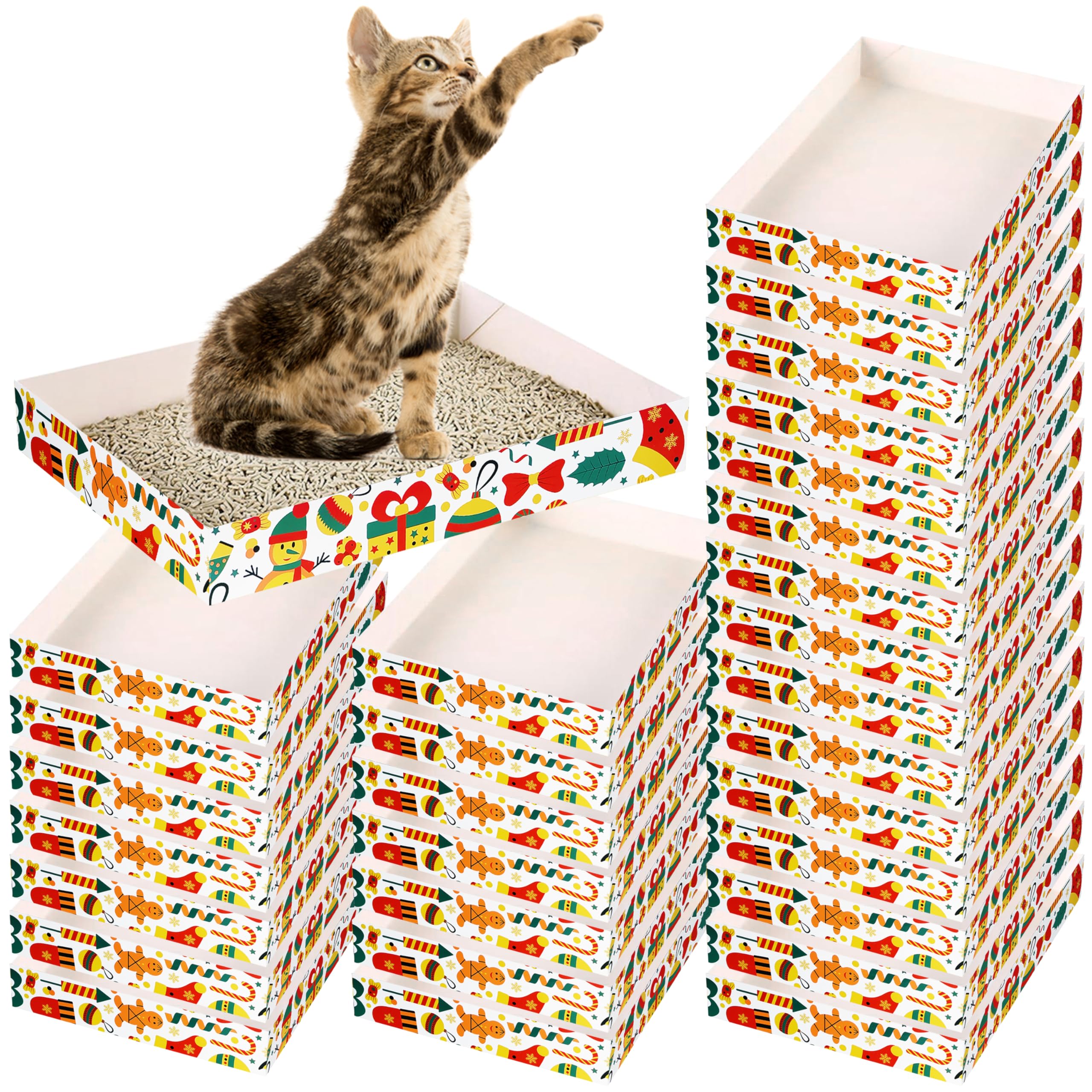 30 Pack Disposable Cat Litter Box, Foldable Paper Litter Box, Travel Cat Litter Box,Non Clumping Durable and Water Resistant,Low Entry Easy Disposal,Portable