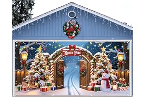 HunnmingRe Christmas Door Banner Decoration 7 x 16 ft Magnetic Garage Door Covers Large Christmas Backdrop Decorations for Outdoor Indoor Xmas Party (the North Pole)