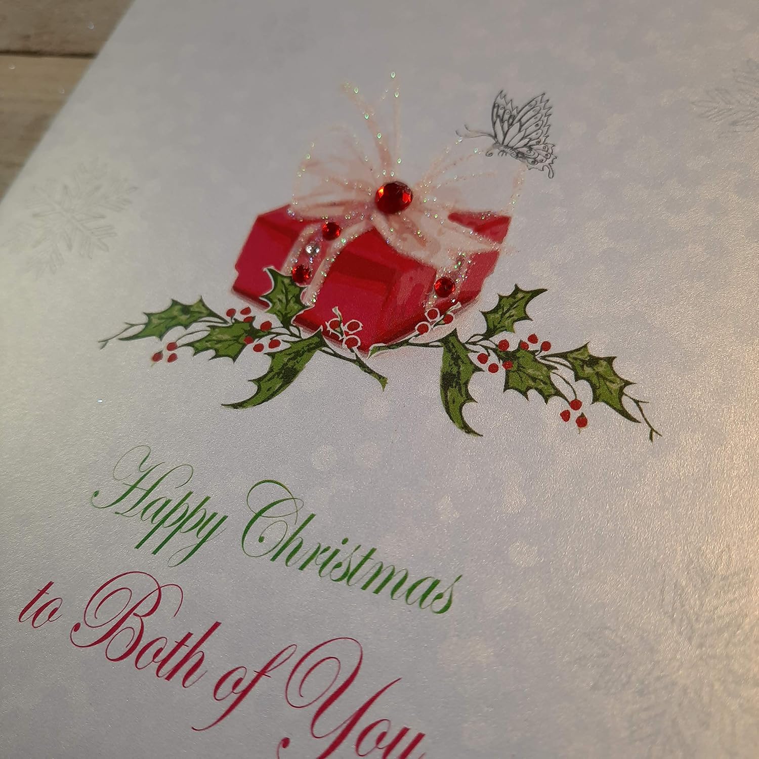 white cotton cards X127 To Both of You Handmade Christmas Card with Present Design, White, 16 cm x 16 cm - Image 3