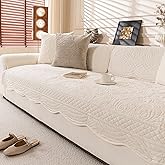 KaviKon Couch Cover Sofa Covers Washable, Velvet Fleece Sofa Slipcovers for 3 Cushion Couch, Non-Slip Furniture Protector for Dog Pet, L Shaped Recliner Sectional Couch Cover White,36"X71"(Only 1 Pcs)