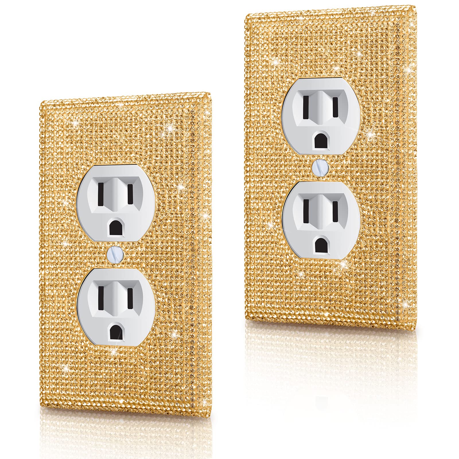 Photo 1 of 2 Pieces Sparkly Light Switch Cover Bling Outlets Cover Bling Light Switch Cover Diamond Outlet Cover Rhinestones Wall Plate Cover Crystal Shiny Wall Plate Cover (Duplex Outlet, Gold)
