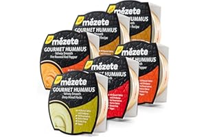 Mezete Hummus Snack Pack | Authentic Middle Eastern Recipe | Rich in Tahini | All-Natural Dips and Spreads | Ready to Eat Vegan Dips | Shelf-Stable | Requires No Refrigeration | Pack of 6