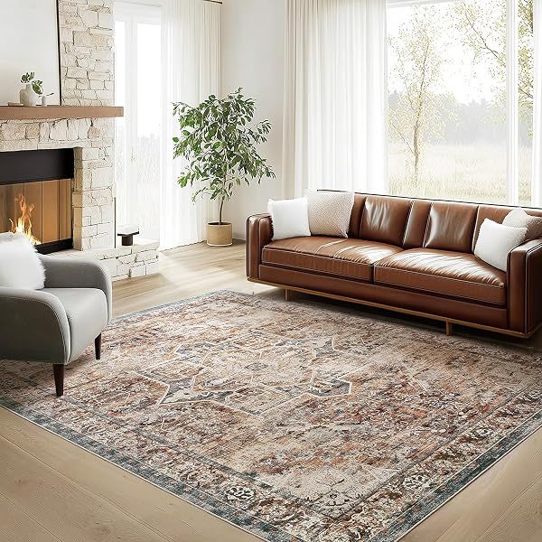 TRIOHERO 5X7 AREA RUGS WASHABLE ORIENTAL RUG – STAIN & FADE RESISTANT NON-SLIP VINTAGE CARPET, PET & KID FRIENDLY LOW PILE RUG FARMHOUSE RUGS FOR BEDROOM, LIVING ROOM, HOME OFFICE, PLAYROOM