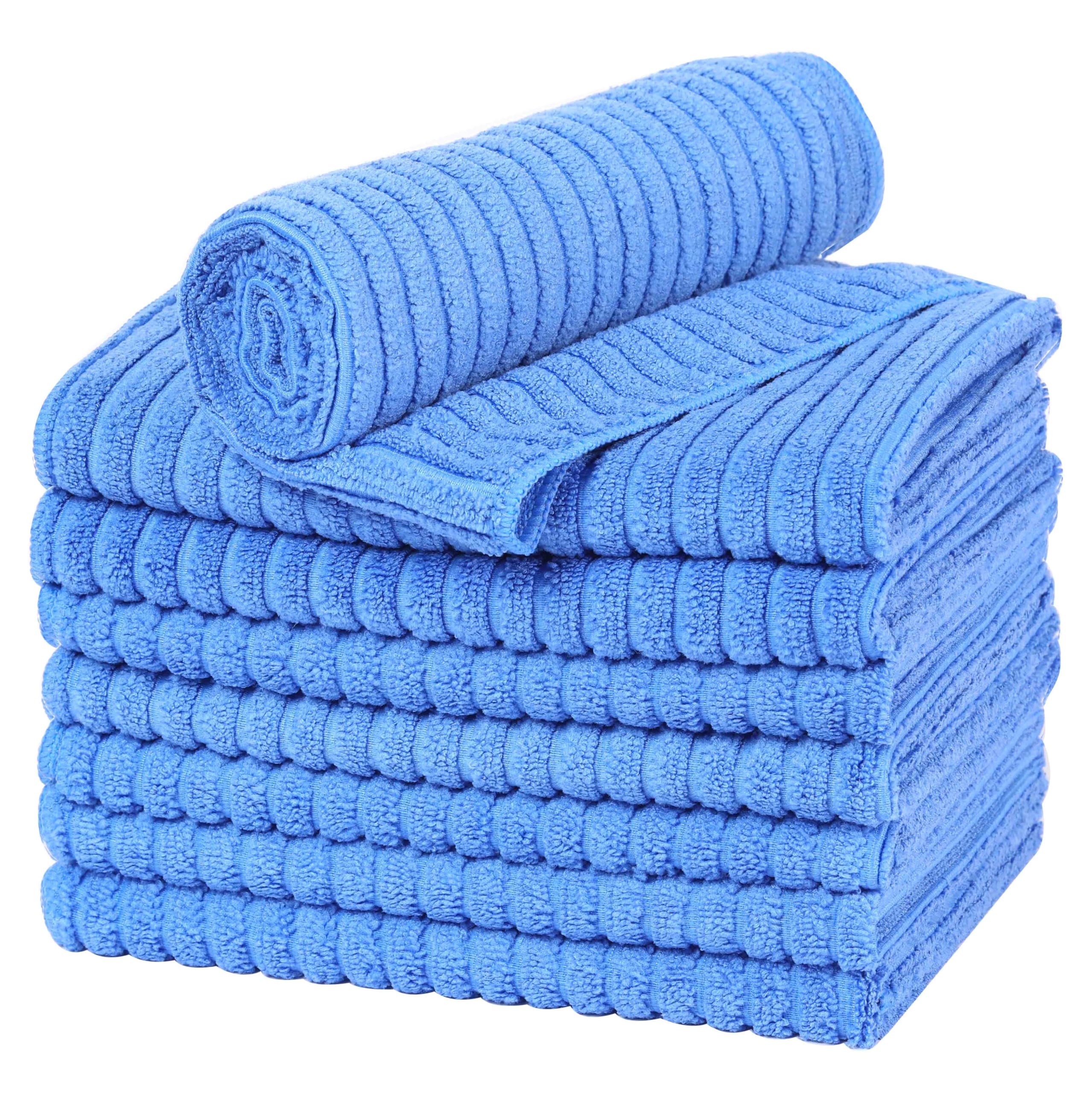 gryeer Microfibre Tea Towels, Thick, Soft, Super Absorbent and Lint Free Kitchen Towels, 45 x 65 cm, Pack of 8, Blue