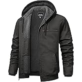 TACVASEN Men's Work Utility Jackets Duck Canvas Waterproof Jackets Heavy Duty Coats Winter Sherpa Fleece Lined Hoodies