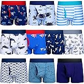 BIG ELEPHANT Boys Boxer Briefs 10-Pack, 100% Cotton Toddler Underwear, Dinosaur and Car Print, Soft Breathable Underpants