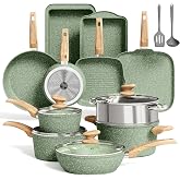 MAISON ARTS 17 Piece Pots and Pans Set Non Stick, Induction Cookware Sets | Green Granite Nonstick Pans Set for Cooking, 100% PFOA &amp; PFAS Free Non-Toxic