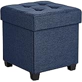 SONGMICS Storage Ottoman, Small Ottoman Foot Rest with Legs, 15 x 15 x 15.7 Inches Foot Stool, Load up to 660 lb, for Living Room, Bedroom, Dorm, Midnight Blue ULSF14IN