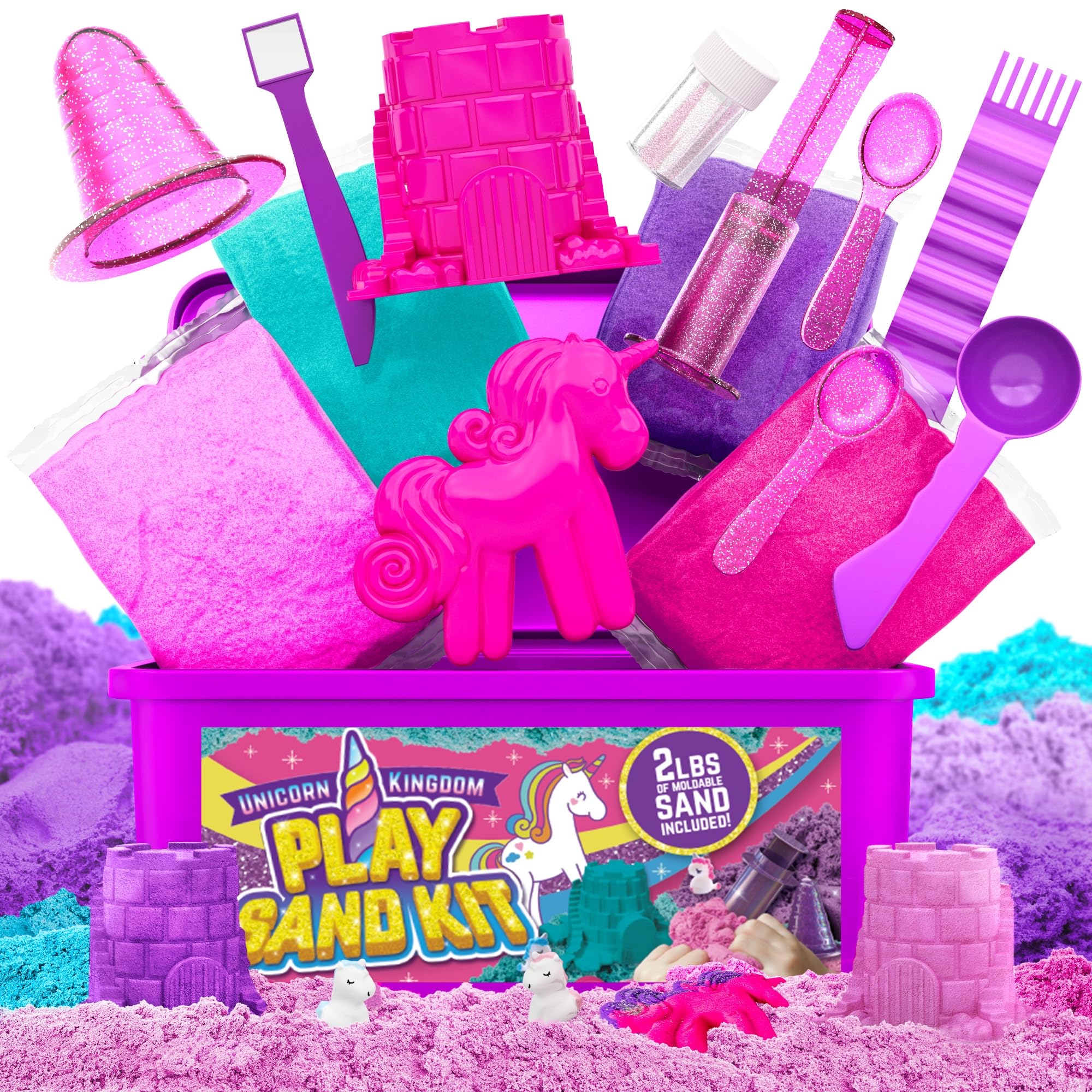 Photo 1 of GirlZone Unicorn Sensory Bin Kingdom Sand Art Kit, 2lbs Moldable Colored Sand, 7 Tools for Kids, Rainbow Sand, Imaginative Playtime, Sensory Fun, Ideal Birthday & Holiday Gifts for Girls on Easter