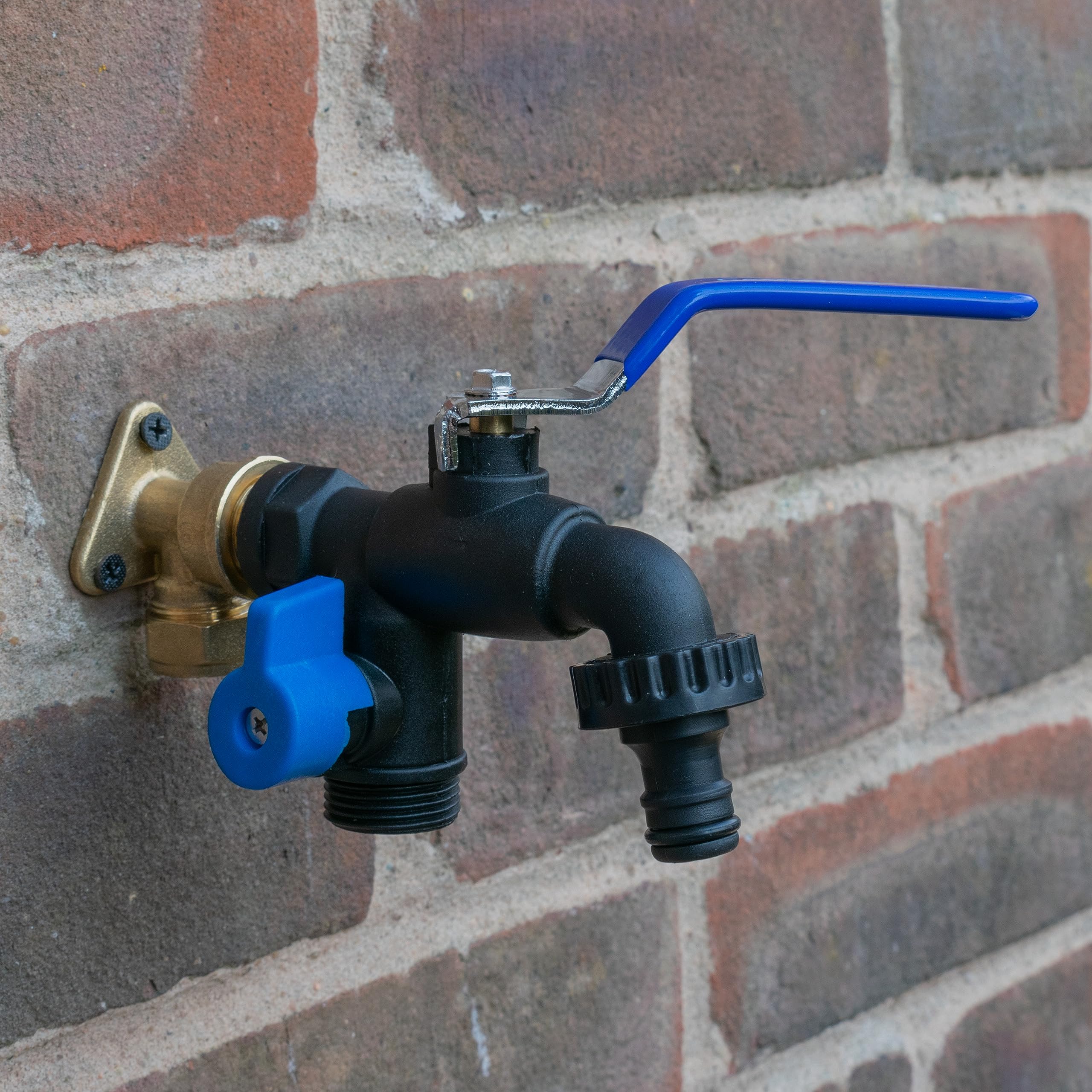 Garden Watering 1/2" bsp Outdoor Double Outlet PVC Lever tap with Brass Thread