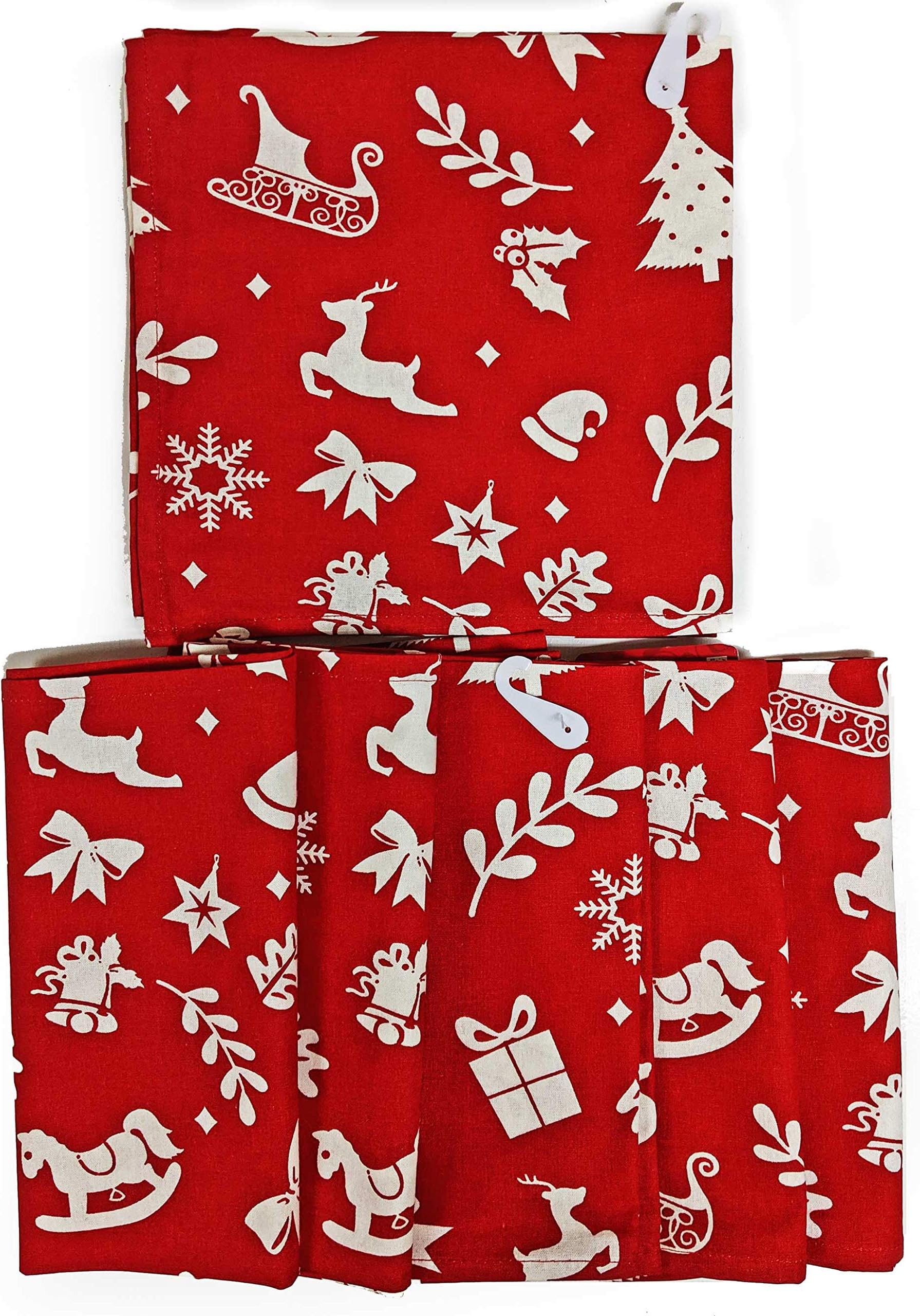 Happy Packs Christmas Printed Cotton Napkins Winter Themes Snowflakes Reindeer Red Green Stripes (Christmas Memories)