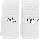 Voatok Mr. & Mrs.Minimalist White Bath Towel, Couples Gifts Set of 2 Decorative Towels,Gifts for Husband Wife Newlyweds