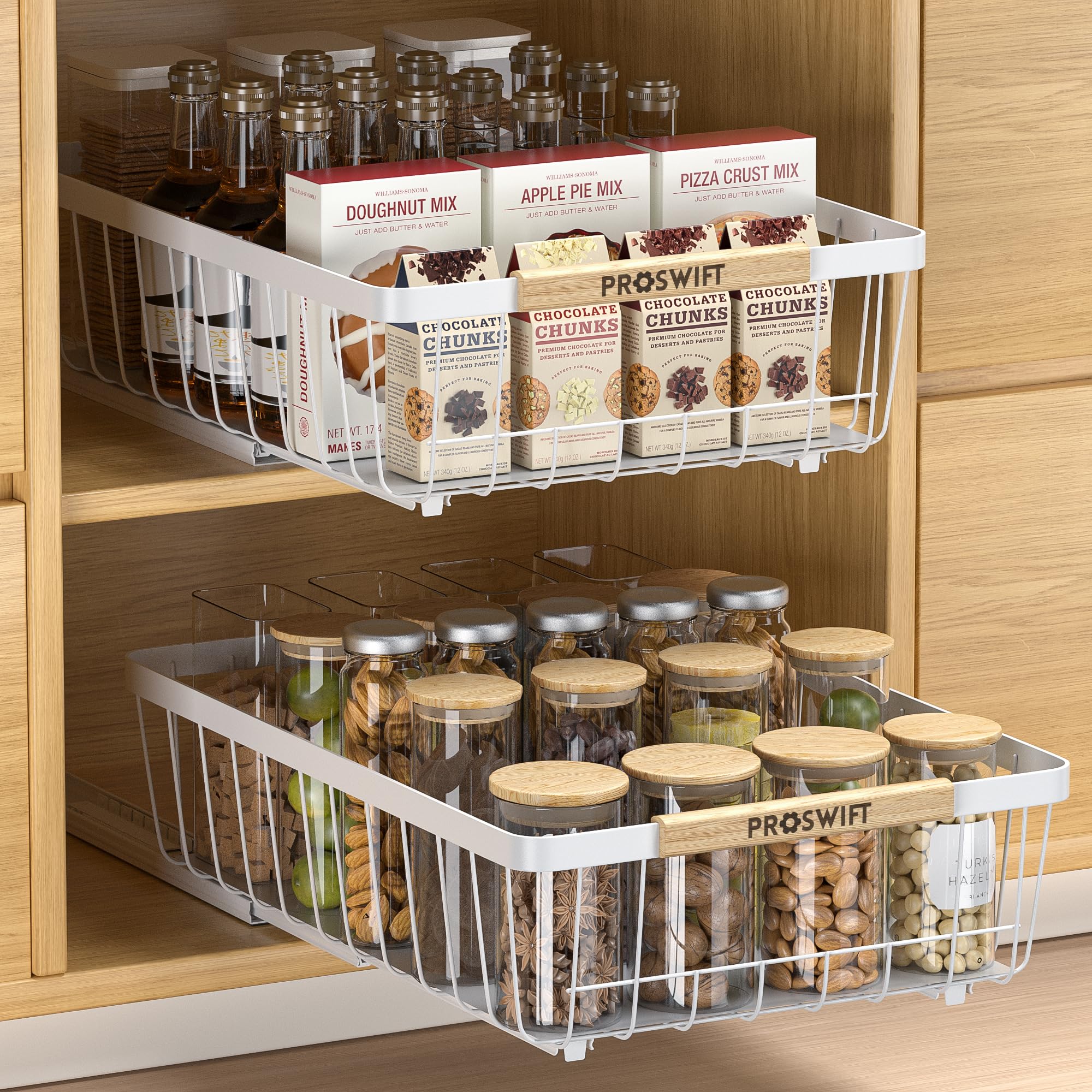 Photo 1 of **DAMAGE TO HANDLE** Pull Out Cabinet Organizer 2 Pack, Slide Out Drawers for Kitchen Cabinets, Cabinet Drawers with Adhesive Nano Glue for Bathroom, Living Room, Kitchen Clutter Organization (White, 15.7 * 11 * 3.7?)