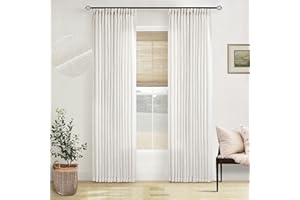 TWODRAPES Pinch Pleated Linen Curtains 96 Inches Long for Living Room 2 Panel Set Cream Ivory Light Filtering Pinch Pleat Hooks Rings Back Tab Neutral Boho Farmhouse 96 Inch Curtain Drapes for Bedroom Window