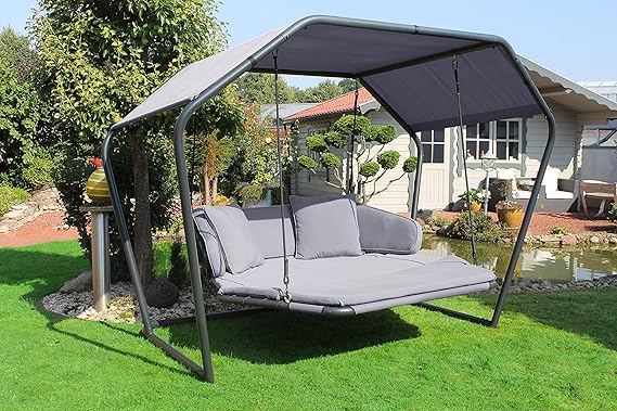 Leco Hollywoodliege Laureen Hollywoodschaukel, Anthrazit, Lichtgrau, ca. L 264 x B 185 x H 195 cm
