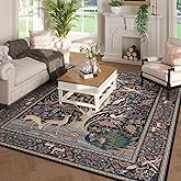 Rugcomf Area Rugs 5x7 Vibrant Tree of Life-Patterned Vintage Washable Area Rug Non Slip Low Pile Large Rugs for Living Room Bedroom Farmhouse Dining Room Kids Playroom, Black
