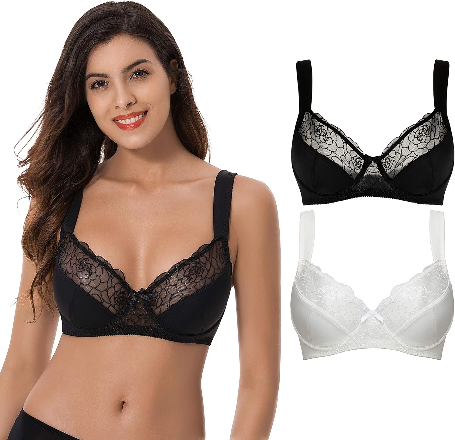 Curve Muse Womens Plus Size Minimizer Underwire Bra with Lace Embroidery-2Or3PK at  Women’s Clothing store