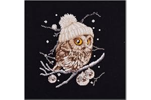 THEA GOUVERNEUR SINCE 1959 Thea Gouverneur - Counted Cross Stitch Kit - Whoo..Whoo..It's Winter - Aida Black - 16 count - Embroidery Kit for Adults - DMC Embroidery Threads and other Cross Stitch Supplies Included - 743.05