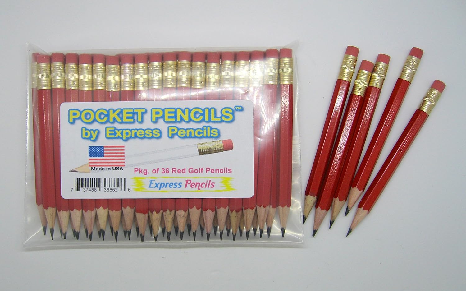 Red Golf Pencils with Eraser Half, Classroom, Pew, Short