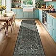 Non Slip Dark Green 2x6 Kitchen Runner Rug Washable, Long Rubber Backed Hallway Runner Rugs, Boho Vintage Floral Botanical Non Skid Carpet for Entryway, Laundry Room, Bathroom Floor Mat