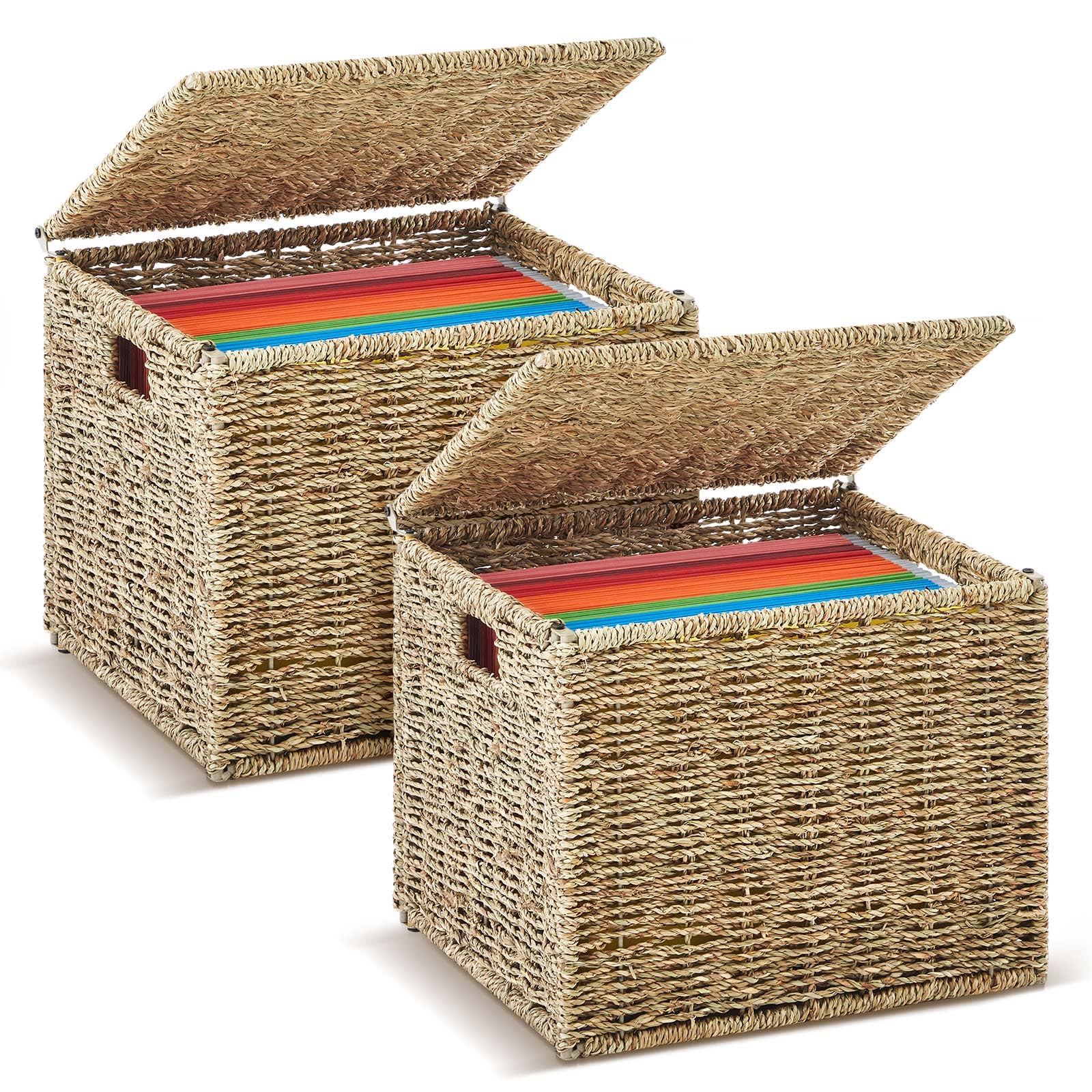 Photo 1 of ***MISSING PARTS***
Jingmore Woven Seagrass File Storage Boxes, Decorative Hanging File Organizer with Lid for Home Office, Letter Size, 2 Pack