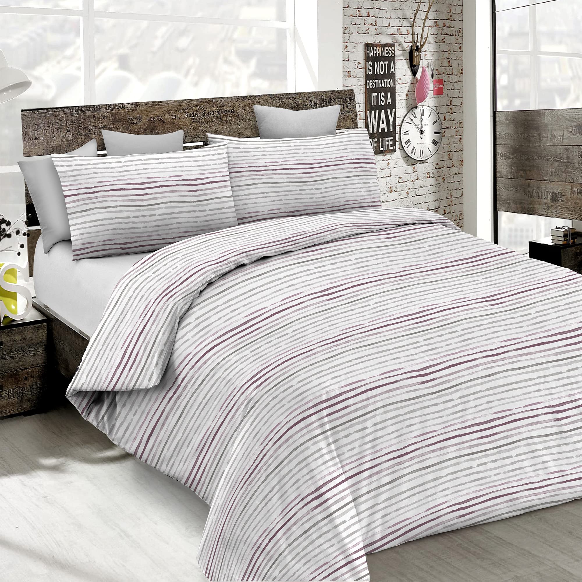 Italian Bed Linen MB HOME ITALY, “Printed Colors” Duvet Cover Set, Straits Pink