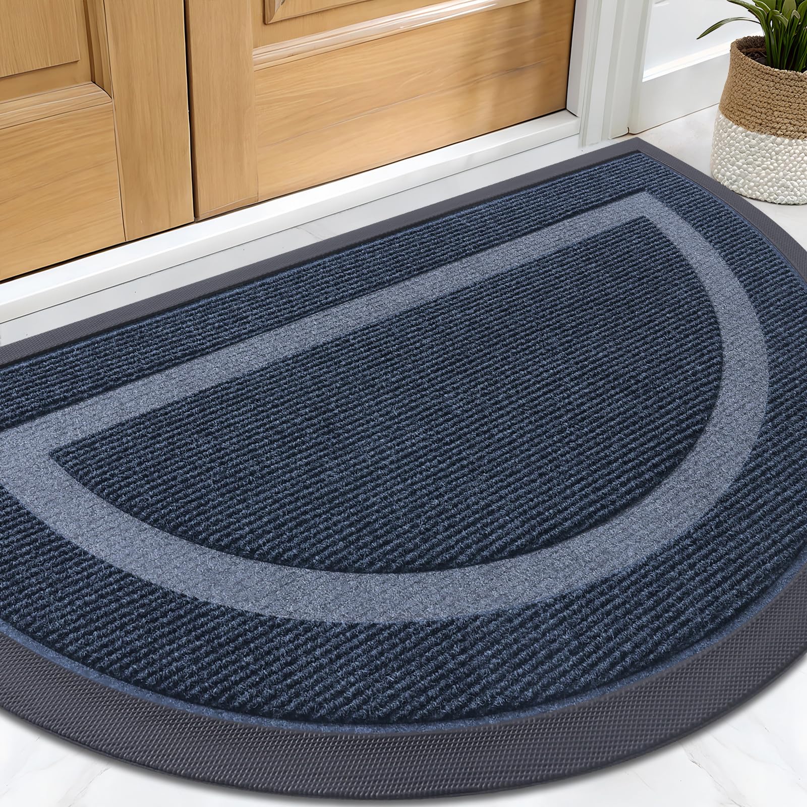 Photo 1 of OLANLY Half Circle Door Mat Indoor Outdoor Entrance Welcome, Waterproof All-Season, All-Weather Doormat, Sturdy Natural Rubber, Low Profile, Easy Clean Patio Porch Entryway Mat, 29.5x17, Blue