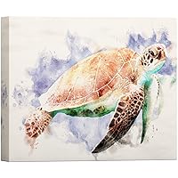 SIGNWIN Canvas Wall Art Brown and Green Hawksbill Sea Turtle Swimming Marine Life Ocean Watercolor Modern Art Nautical Portrait Colorful Pastel for Living Room, Bedroom, Office - 12x18 inches