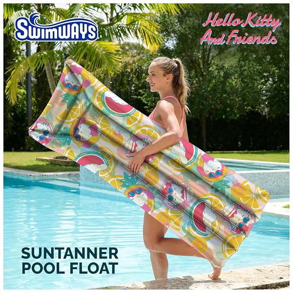 SWIMWAYS HELLO KITTY SUNTANNER POOL FLOAT, INFLATABLE FLOATS & TOYS, SWIMMING POOL ACCESSORIES & BEACH ESSENTIALS FOR TEENS AGED 14 & UP