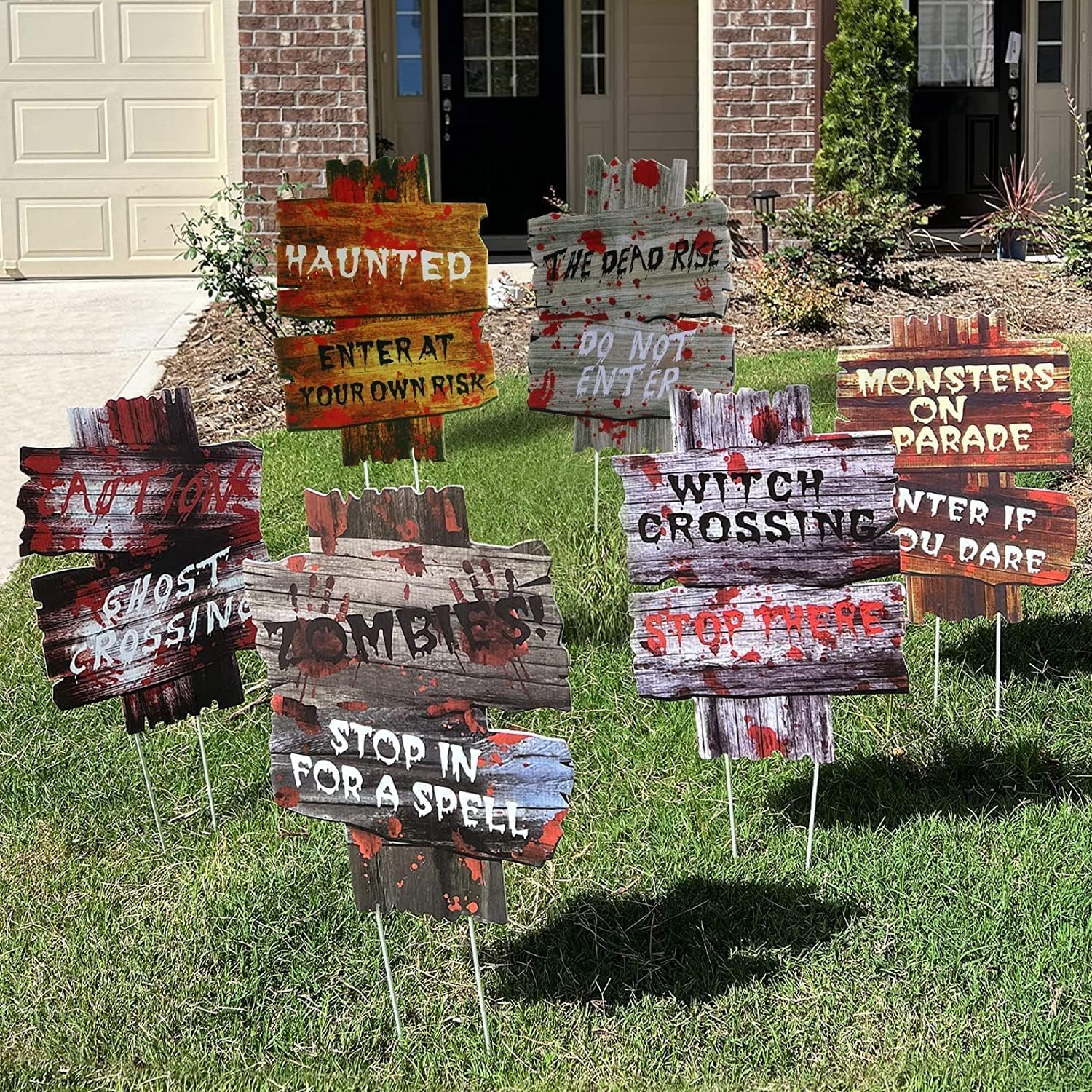 Yard Signs - 6 Pack Halloween Decorations Outdoor Beware Signs Yard Stakes Warning Yard Sign Stakes, 15