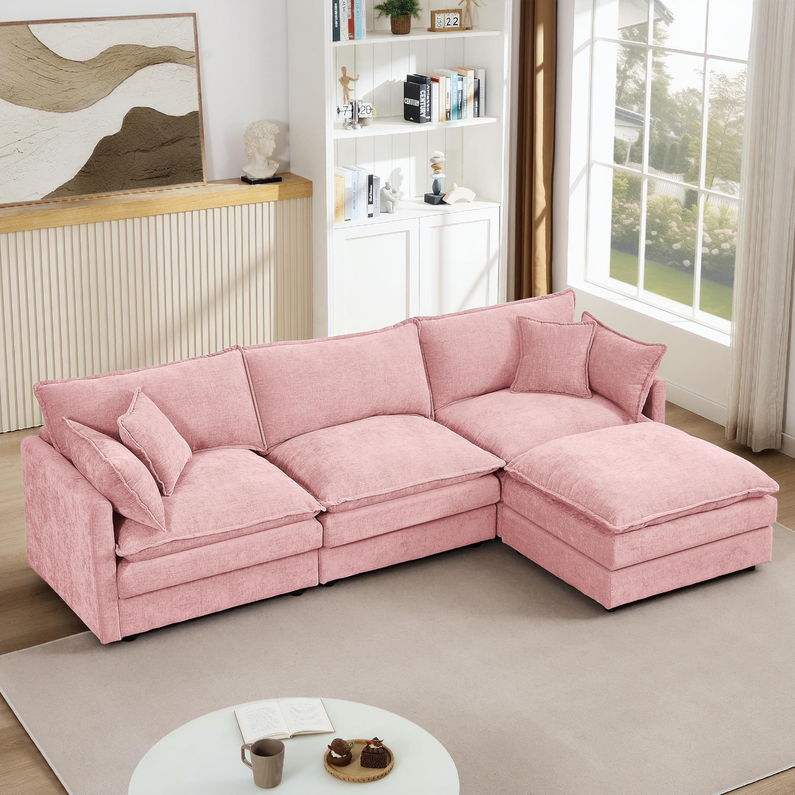 Photo 1 of *** PARTIAL SET *** Eafurn Oversized Reversible Modular Sectional Sofa with Movable Ottoman, 4 Seater Convertible L Shaped Corner Couch Modern Chenille Sofa Set w/Double Layers Seat Cushions for Living Room Apartment