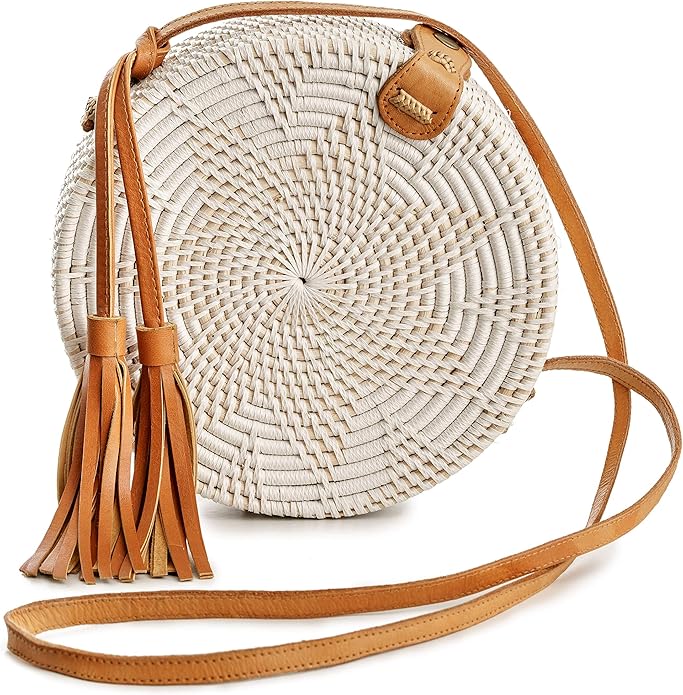 Rattan Bags for Women Handmade Wicker Woven Purse Handbag Circle Boho