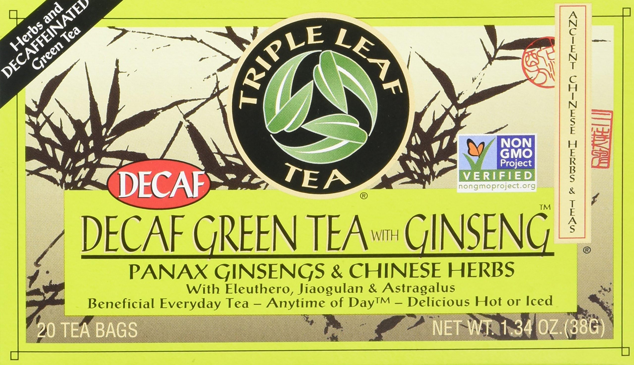 Triple Leaf TeaDecaf Green Tea with Ginseng, 20 Tea Bags (Pack of 6)