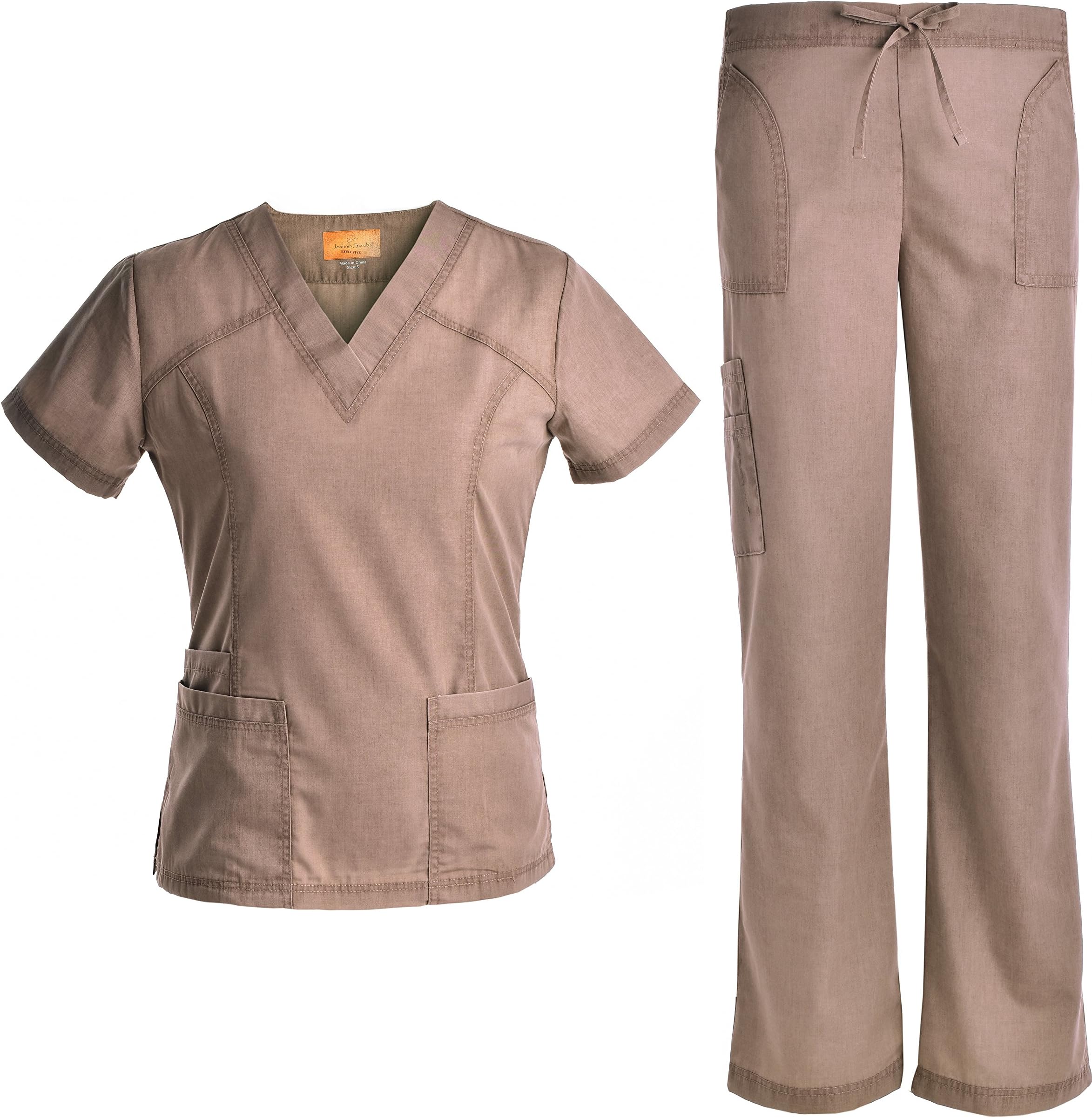 Jeanish V Neck Scrubs Set Superior Softness Washed Lady Women Scrubs Medical Uniforms Top and Pants JS1605