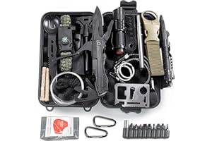 Quhaha 14-in-1 Multi-Purpose Emergency Survival Kit - Multitool Plier, Flint, Multi-Purpose Card, Emergency Blanket, Flashlig
