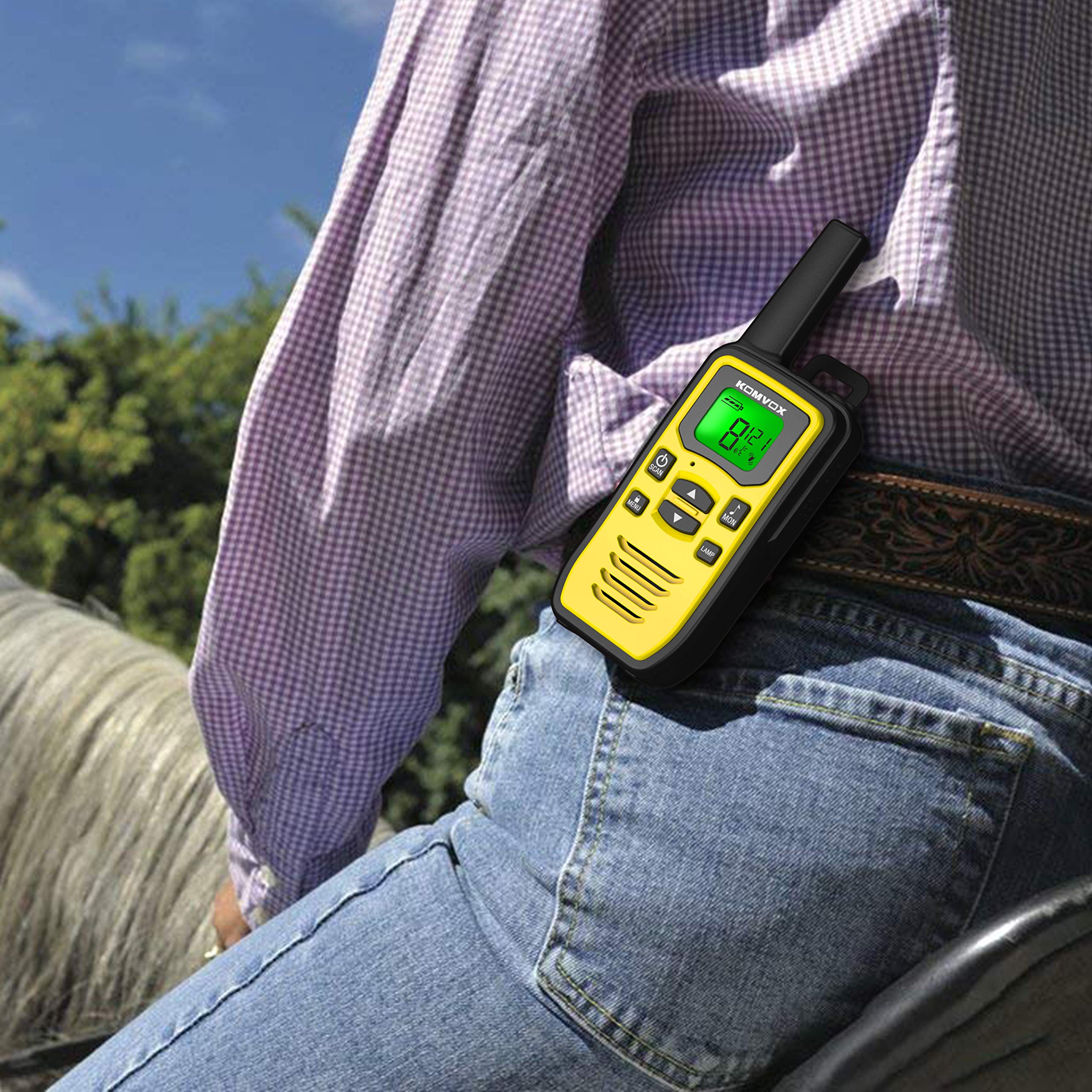 Professional Rechargeable Walkie Talkies Long Range for Adults Two Way Radio 22 Channels VOX Scan LCD Display with LED Flashlight Ideal for Field Survival Biking and Hiking Camping Travel Excursion