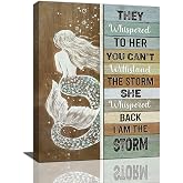 Mermaid Bathroom Decor Wall Art Vintage Girl Inspirational Quotes I Am The Storm Pictures Wall Decor Canvas Painting Prints Artwork Home Decorations Framed for Bedroom Kitchen Living Room 12