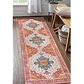 Moynesa Ultra-Thin Washable Runner Rug - 2'6"x8' Pink Runners for Hallways, Boho Non-Slip Bedroom Rug Runner, Vintage Oriental Medallion Kitchen Carpet Runner for Home Entrance Decor