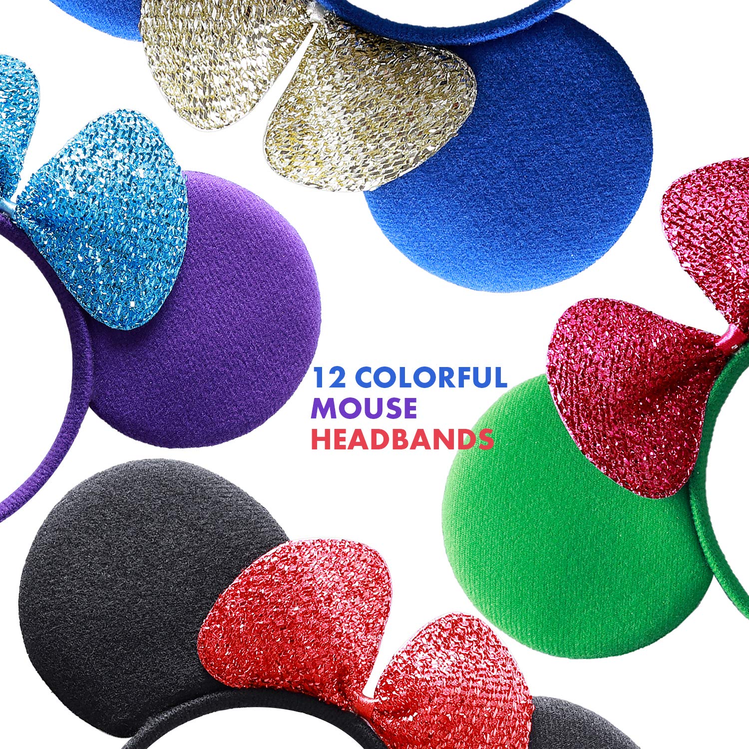 Mouse Ears Bow Set 12 Colorful Headbands Kids Birthday Party Trip Accessory Boys and Girls : Beauty