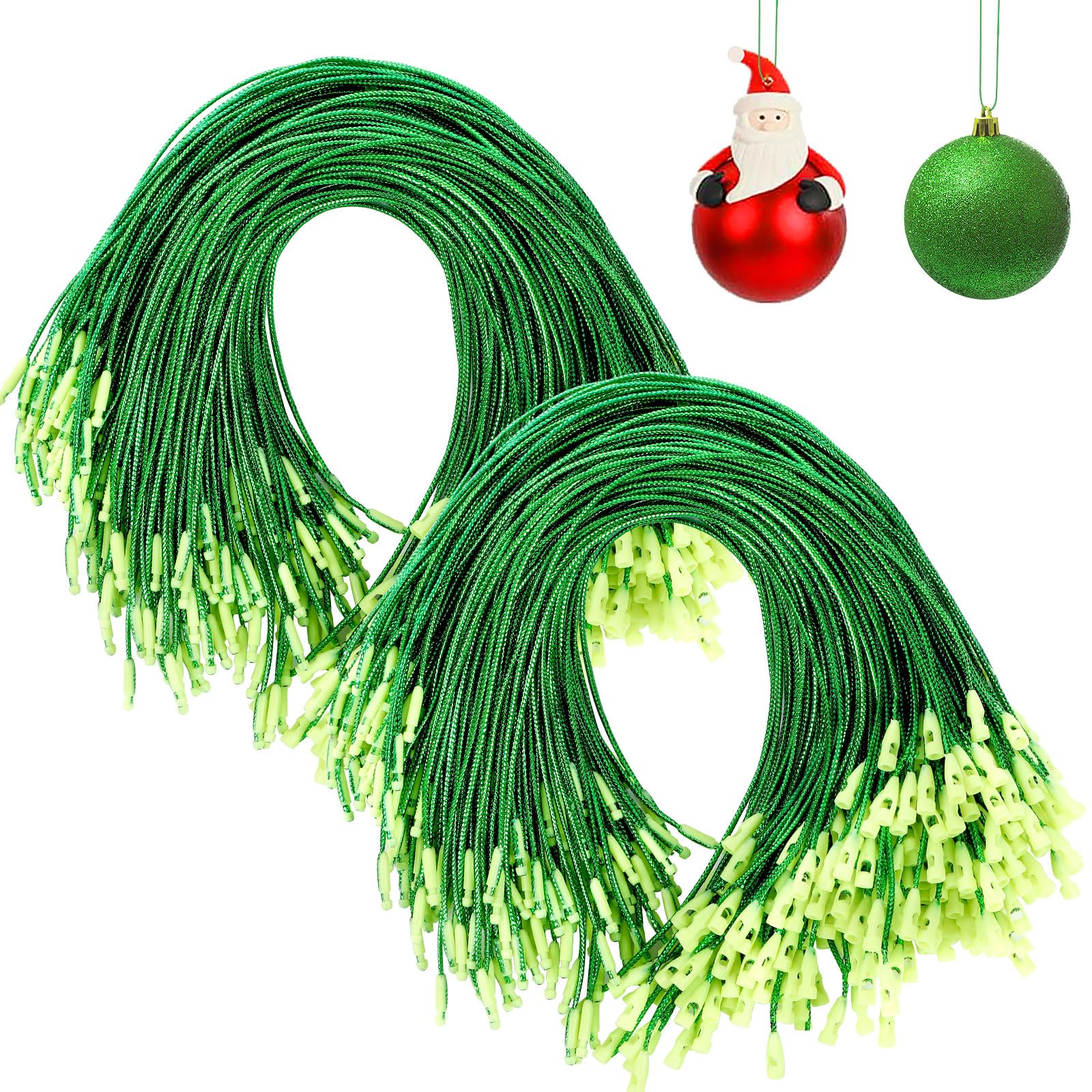 JUNEBRUSHS 600Pcs Christmas Ornament Hooks, Ornament Hangers with Snap Ornament String for Christmas Tree Holiday Party Hanging Decorations Ropes Easy and Fast Locking (Green) โ image 1