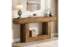 Tribesigns 63" Console Table, Farmhouse 2-Tier Entryway Table with U-Shaped Base, Narrow Long Wood Sofa Table Behind Couch Table for Living Room, Hallway, Foyer, Vintage Brown