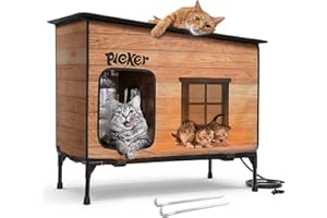 Heated Cat House for Outside: XXL 31.5in Apartment Design 100% Waterproof & Insulated Outdoor Cat House for Winter, Weatherpr